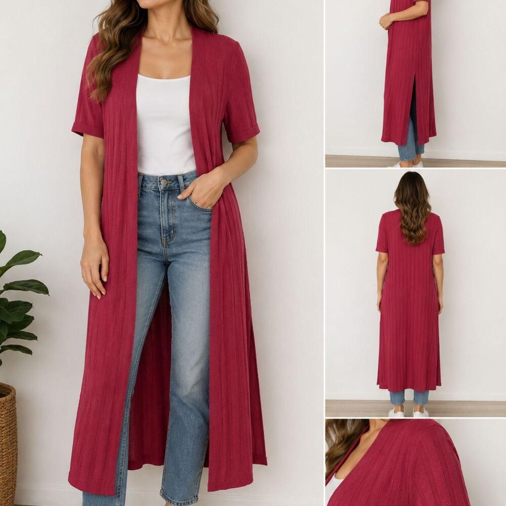 Express Women's Red and Pink Cardigan
